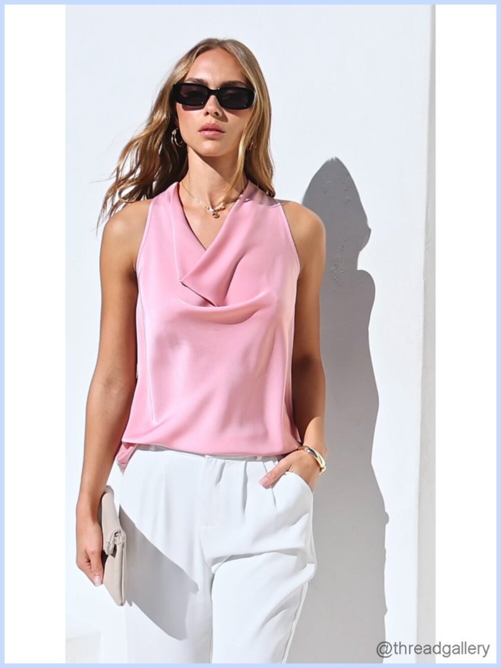 Satin Halter Top Sleeveless Cowl Neck Tie Back Dressy Casual - Picture 6 of 6
